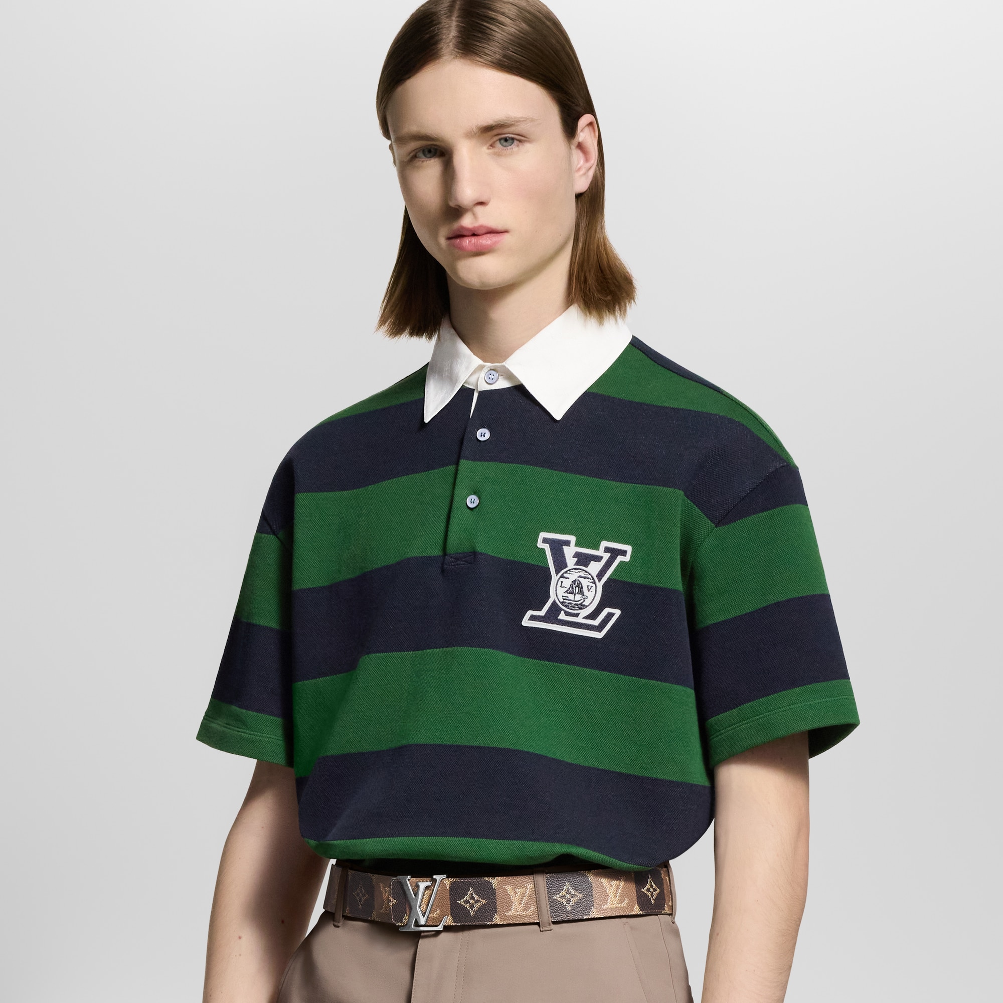 トップス Louis Vuitton knit polo shirt LOUIS VUITTON || Slim Fit Textured-Knit Polo T-Shirt For
